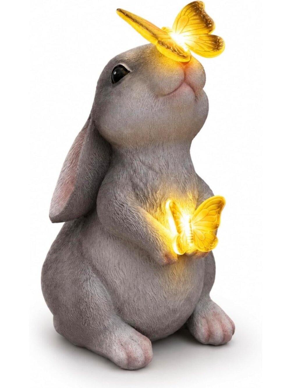 Solar Garden Rabbit Statue with 2 Butterfly Lights | Waterproof Outdoor Decor